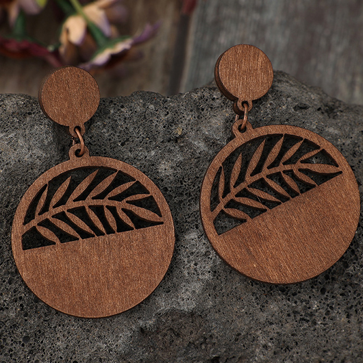 Dark Coffee jewelry,Plants jewelry,Leaf Dark Coffee Wood Hollow Earrings