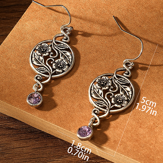Silver jewelry,Floral jewelry,Plants jewelry,Hollow Silver Alloy Detail Flower Earrings