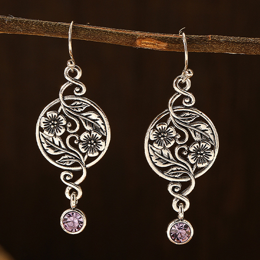 Silver jewelry,Floral jewelry,Plants jewelry,Hollow Silver Alloy Detail Flower Earrings