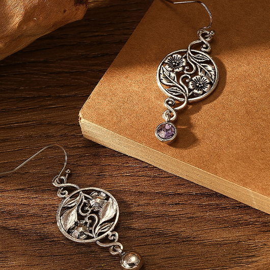 Silver jewelry,Floral jewelry,Plants jewelry,Hollow Silver Alloy Detail Flower Earrings