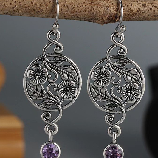 Silver jewelry,Floral jewelry,Plants jewelry,Hollow Silver Alloy Detail Flower Earrings