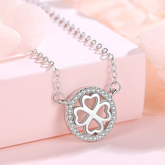Silver jewelry,Plants jewelry,Hollow Leaf Silver and Copper Detail Necklace