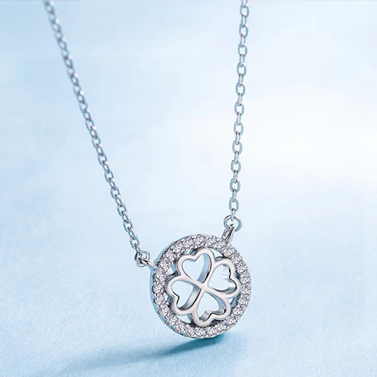 Silver jewelry,Plants jewelry,Hollow Leaf Silver and Copper Detail Necklace