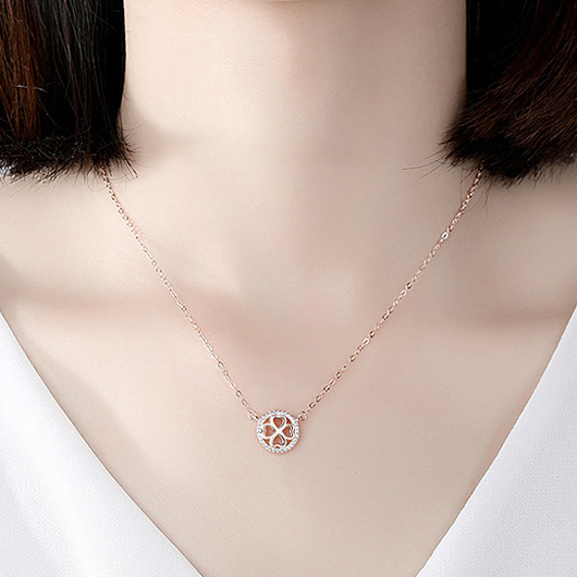 Silver jewelry,Plants jewelry,Hollow Leaf Silver and Copper Detail Necklace
