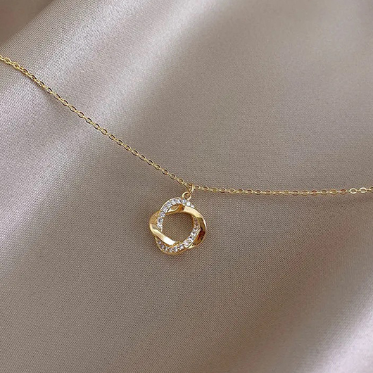 Golden jewelry,Golden Alloy Material Rhinestones Round Necklace