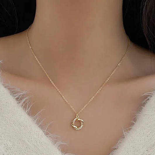 Golden jewelry,Golden Alloy Material Rhinestones Round Necklace