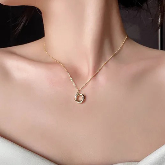 Golden jewelry,Golden Alloy Material Rhinestones Round Necklace