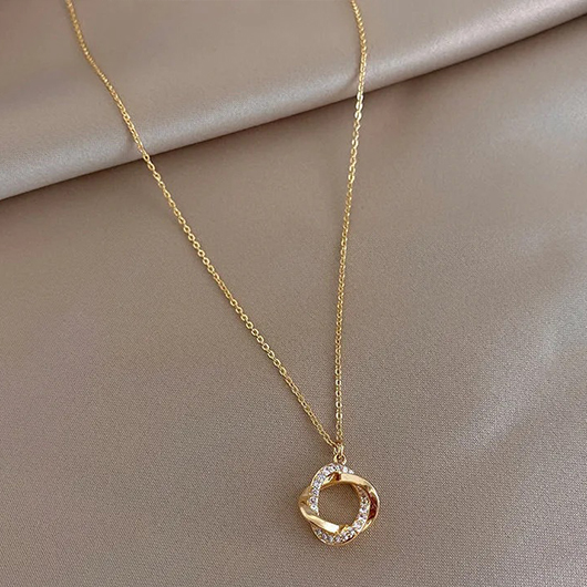 Golden jewelry,Golden Alloy Material Rhinestones Round Necklace