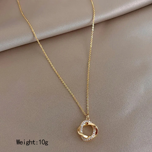 Golden jewelry,Golden Alloy Material Rhinestones Round Necklace