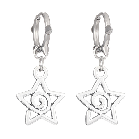Silver jewelry,Silver Star Alloy Material Hollow Earrings