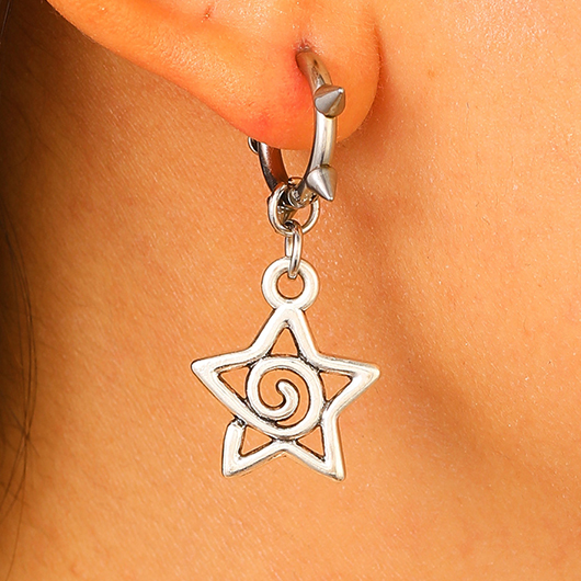 Silver jewelry,Silver Star Alloy Material Hollow Earrings