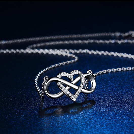 Silver jewelry,Heart Cutout Rhinestone Silver Copper Necklace