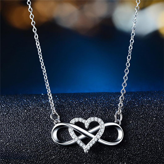 Silver jewelry,Heart Cutout Rhinestone Silver Copper Necklace