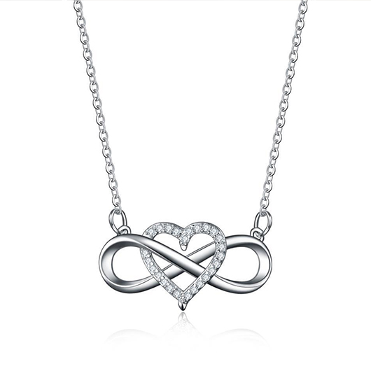 Silver jewelry,Heart Cutout Rhinestone Silver Copper Necklace