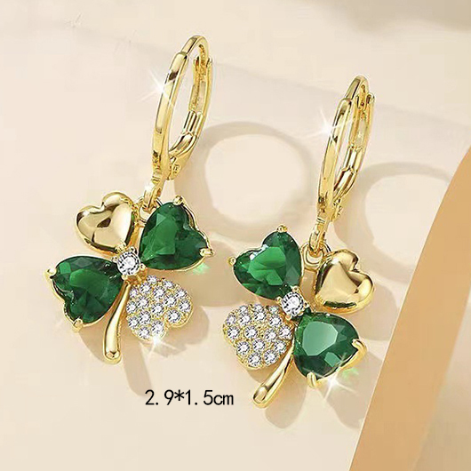 Green jewelry,Plants jewelry,Green Alloy Four Leaf Clover Earrings