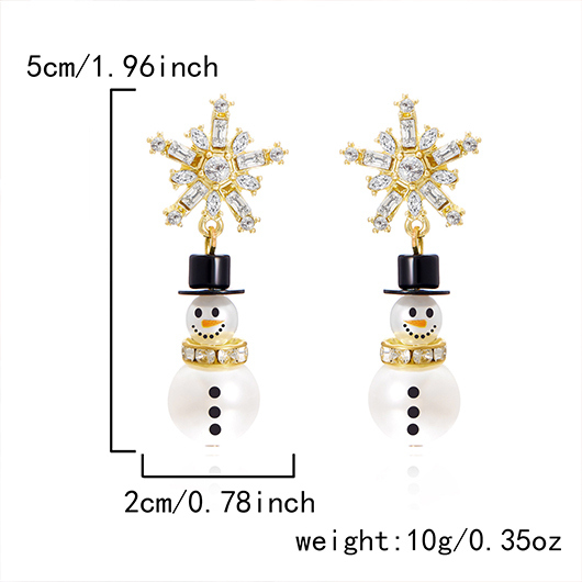 Golden jewelry,Christmas Pearl Snowman Golden Alloy Earrings