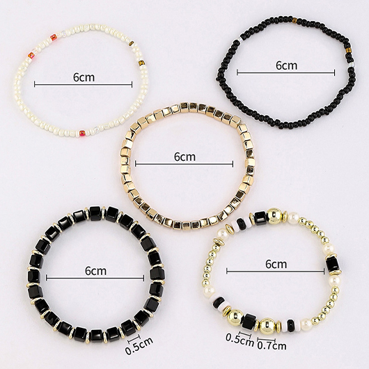Black jewelry,Geometric jewelry,Beaded Design Black Alloy Bracelet Set