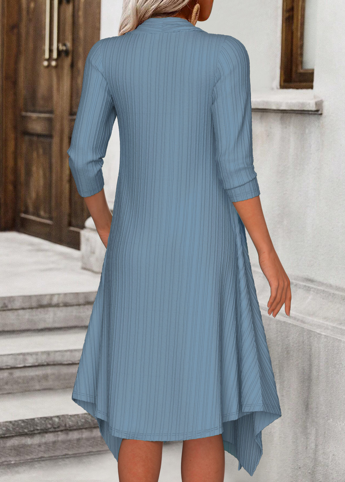 Dusty Blue dresses,Floral dresses,Plants dresses,Everyday dresses,Casual dresses,ROTITA Fake 2in1 Floral Print Dusty Blue A Line Dress