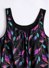 Black plus size,Rainbow Color plus size,Plants plus size,ROTITA Plus Size High Waisted Asymmetry Leaf Print Tankini Set