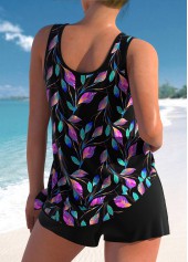Black plus size,Rainbow Color plus size,Plants plus size,ROTITA Plus Size High Waisted Asymmetry Leaf Print Tankini Set
