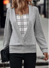 rotita faux 2en1 plaid gris clair chiné sweat col carré