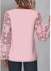 Light Pink tops,Plain Color tops,ROTITA Lace Light Pink Asymmetrical Neck Long Sleeve Blouse