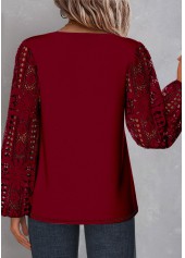 Wine Red tops,Plain Color tops,ROTITA Plus Size Lace Wine Red Asymmetrical Neck Blouse