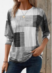 Rotita Patchwork-T-Shirt mit geometrischem Print in Grau mit Rundhalsausschnitt