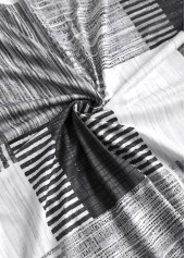 Grey tops,White tops,Geometric tops,Striped tops,ROTITA Patchwork Geometric Print Grey Round Neck T Shirt