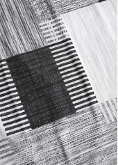 Grey tops,White tops,Geometric tops,Striped tops,ROTITA Patchwork Geometric Print Grey Round Neck T Shirt