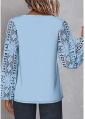 Light Blue tops,Plain Color tops,ROTITA Lace Light Blue Asymmetrical Neck Long Sleeve Blouse