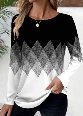 Rotita Plus-Size-Patchwork-T-Shirt mit geometrischem Print in Schwarz