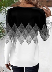 Black plus size,White plus size,Geometric plus size,Chevron plus size,Ombre plus size,ROTITA Plus Size Patchwork Black Geometric Print T Shirt