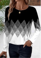 Black plus size,White plus size,Geometric plus size,Chevron plus size,Ombre plus size,ROTITA Plus Size Patchwork Black Geometric Print T Shirt