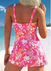 Coral swimwear,Floral swimwear,Plants swimwear,ROTITA Bowknot Coral Floral Print One Piece Swimdress