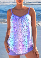 Rotita-Bowknot-Tankini-Set in Helllila mit Leopardenmuster