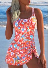 Rotita - Robe de bain une pièce à imprimé floral corail et cravate