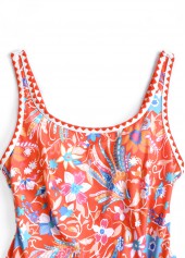 Coral swimwear,Floral swimwear,Plants swimwear,ROTITA Tie Coral Floral Print One Piece Swimdress