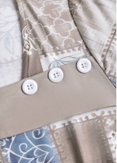 Dusty Blue plus size,Geometric plus size,Tribal plus size,ROTITA Plus Size Patchwork Light Coffee Geometric Print T Shirt