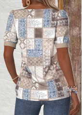 Dusty Blue plus size,Geometric plus size,Tribal plus size,ROTITA Plus Size Patchwork Light Coffee Geometric Print T Shirt