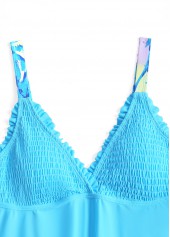 Cyan plus size,Plants plus size,ROTITA Plus Size Smocked Tropical Plants Print Cyan Tankini Set