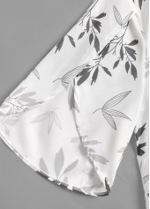 Grey tops,White tops,Plants tops,ROTITA Ruffle Leaf Print White V Neck Half Sleeve Blouse