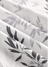 Grey tops,White tops,Plants tops,ROTITA Ruffle Leaf Print White V Neck Half Sleeve Blouse