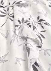 Grey tops,White tops,Plants tops,ROTITA Ruffle Leaf Print White V Neck Half Sleeve Blouse