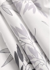 Grey tops,White tops,Plants tops,ROTITA Ruffle Leaf Print White V Neck Half Sleeve Blouse