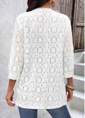 White tops,Plain Color tops,ROTITA Patchwork White Round Neck 3/4 Sleeve Coat