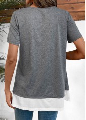 Dark Grey Marl tops,Contrast Color tops,ROTITA Fake 2in1 Dark Grey Marl Square Neck Shirt