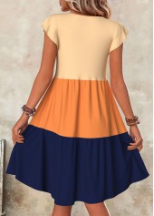 Multi Color dresses,Contrast Color dresses,Everyday dresses,Casual dresses,ROTITA Patchwork Multi Color A Line Round Neck Dress