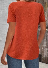 Orange tops,Plain Color tops,ROTITA Patchwork Orange Round Neck Short Sleeve T Shirt
