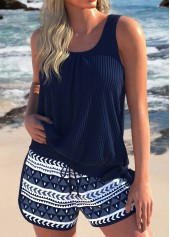 ensemble tankini à imprimé géométrique bleu marine à nœud papillon Rotita